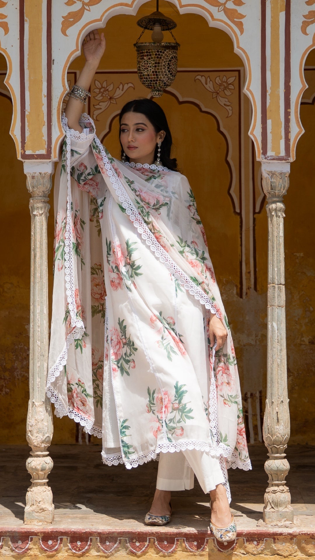 Sufi Pure White Chiffon Suit Set