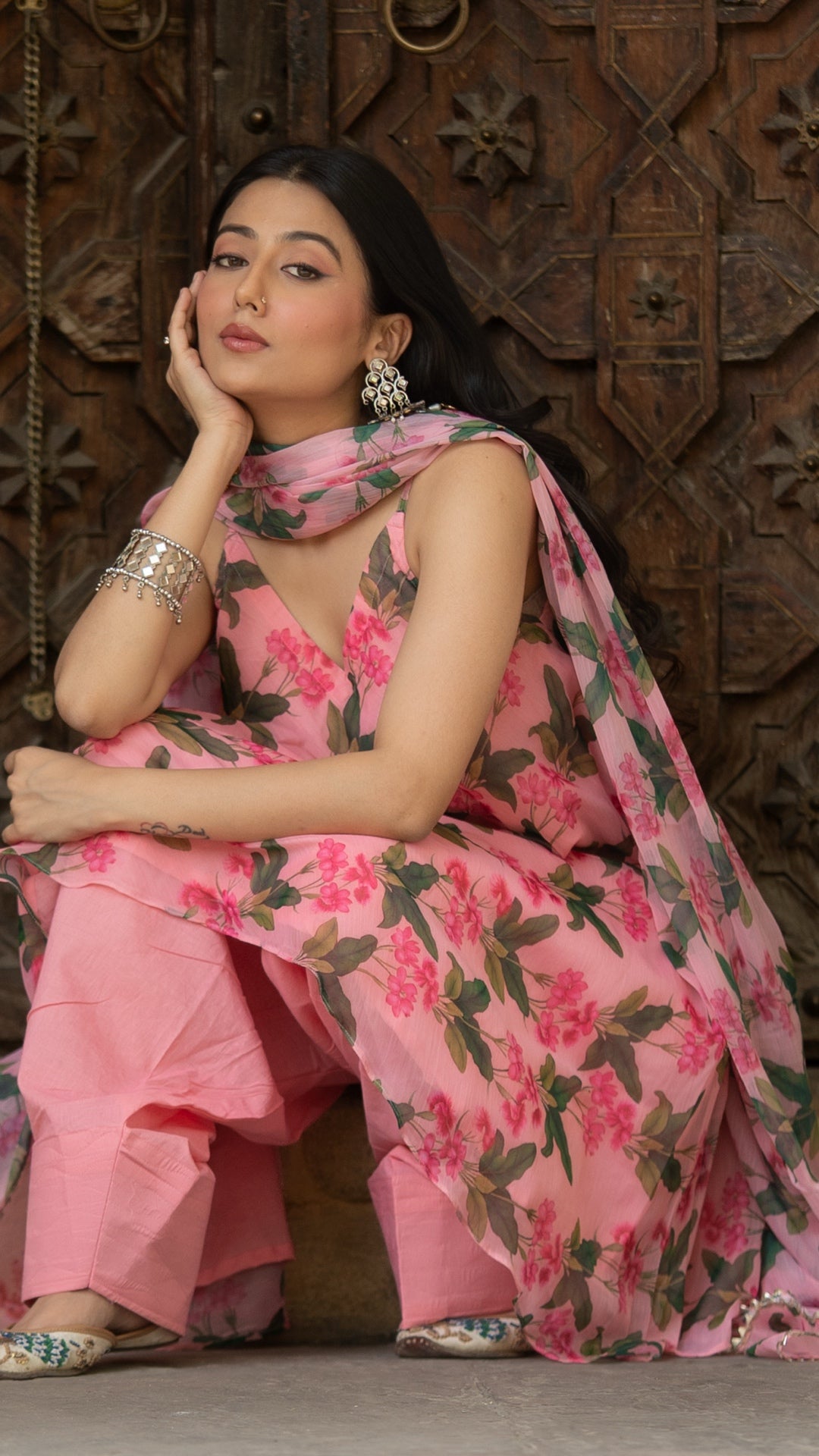Pink Leaf Farshi Suit Set