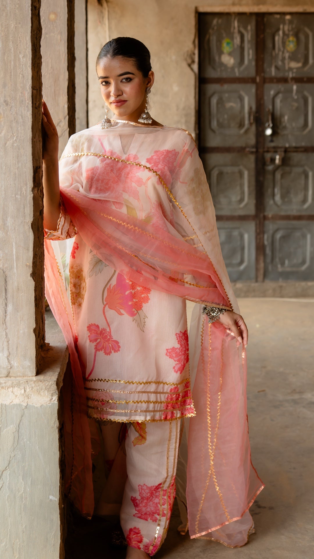 Yashoda Peach & Cream Suit Set