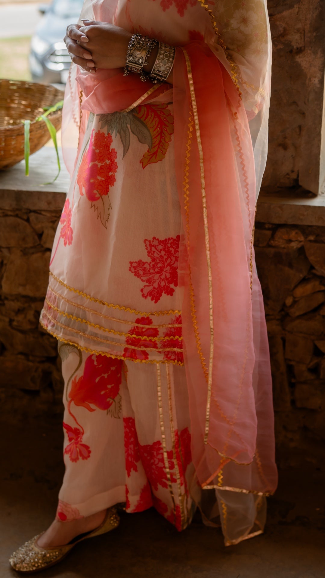 Yashoda Peach & Cream Suit Set
