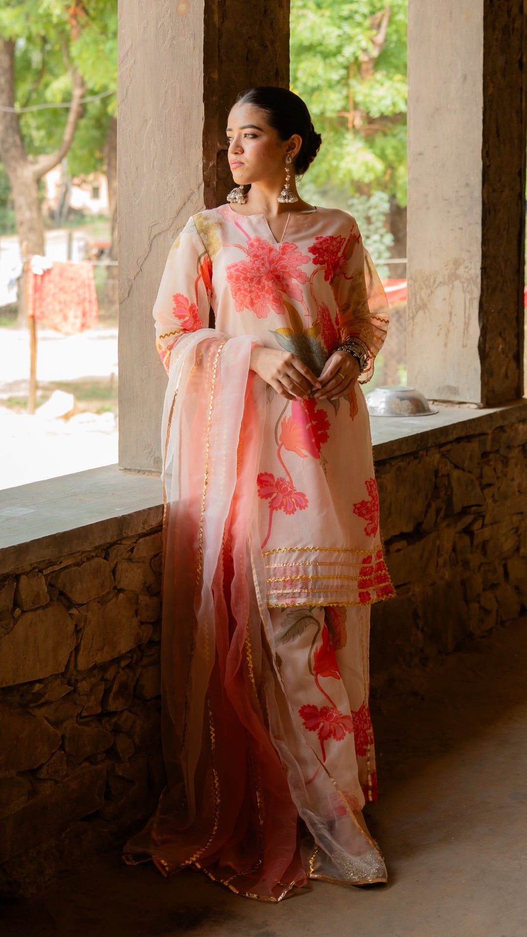 Yashoda Peach & Cream Suit Set