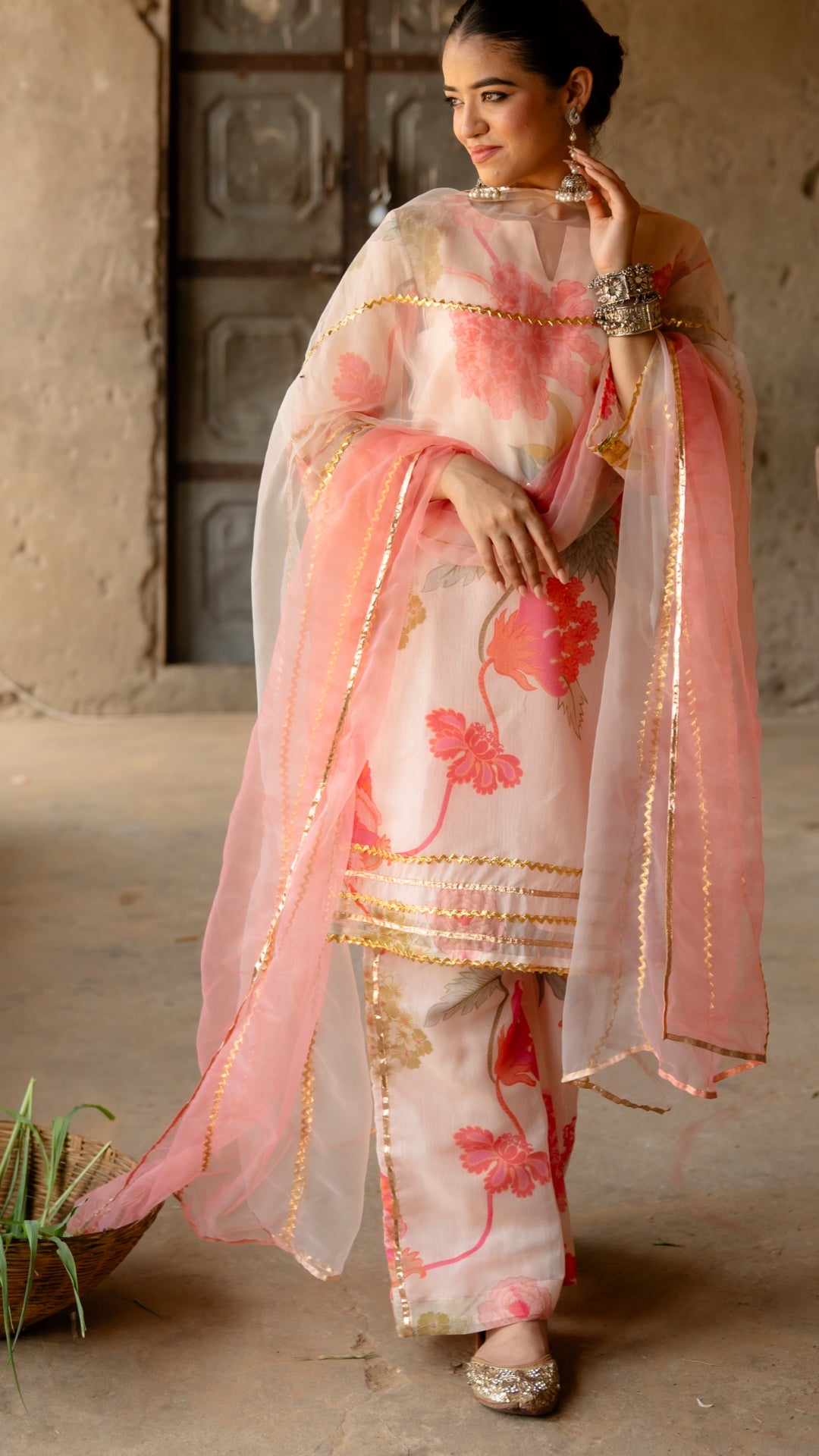 Yashoda Peach & Cream Suit Set