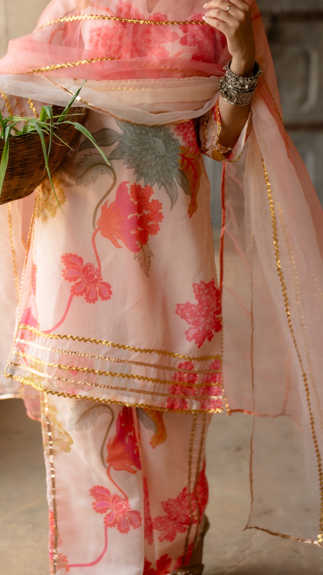 Yashoda Peach & Cream Suit Set