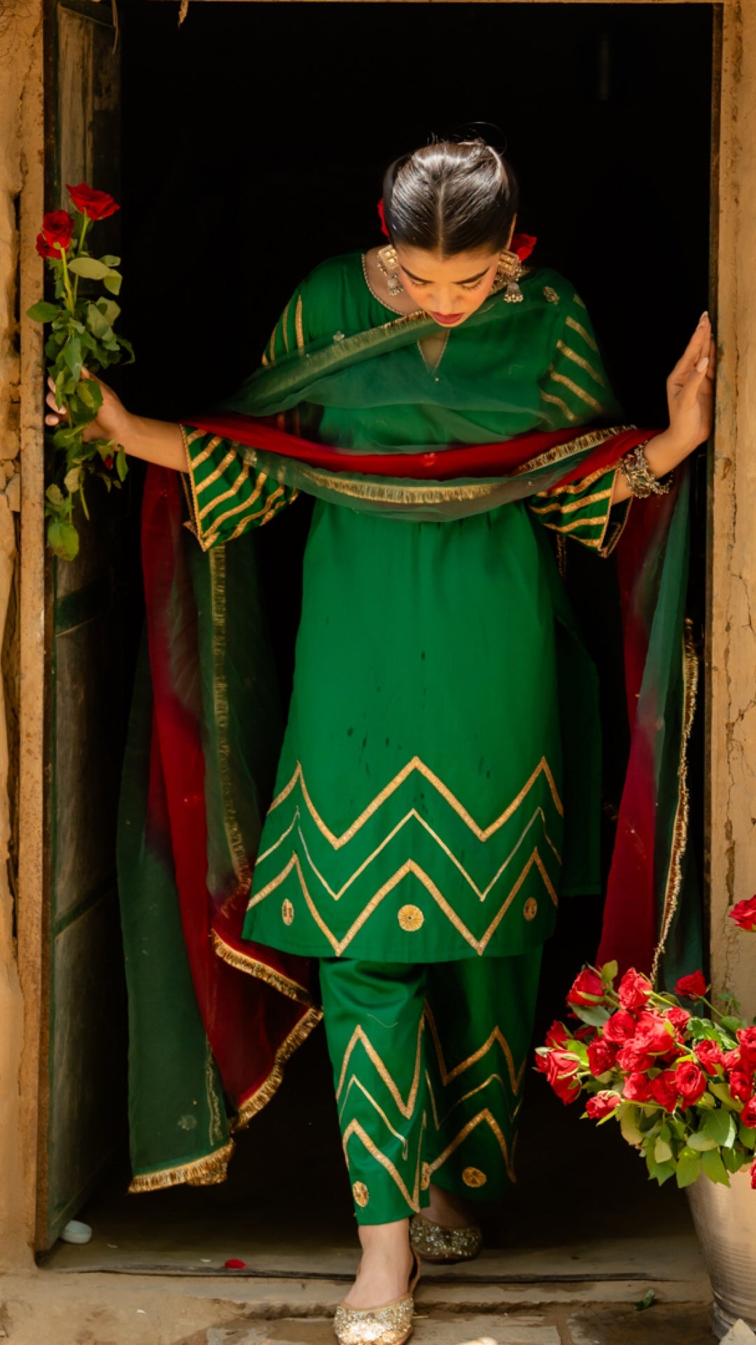 Mohini Dark Green & Pink Suit Set