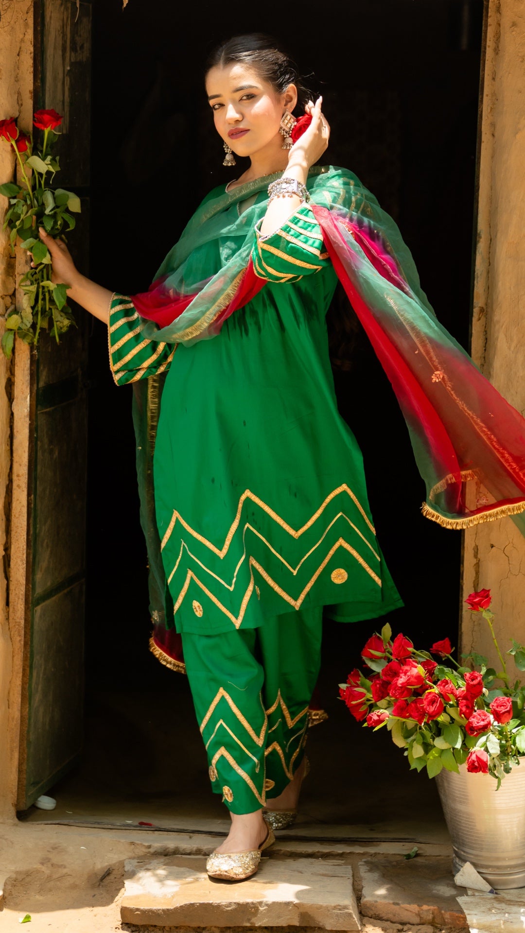 Mohini Dark Green & Pink Suit Set