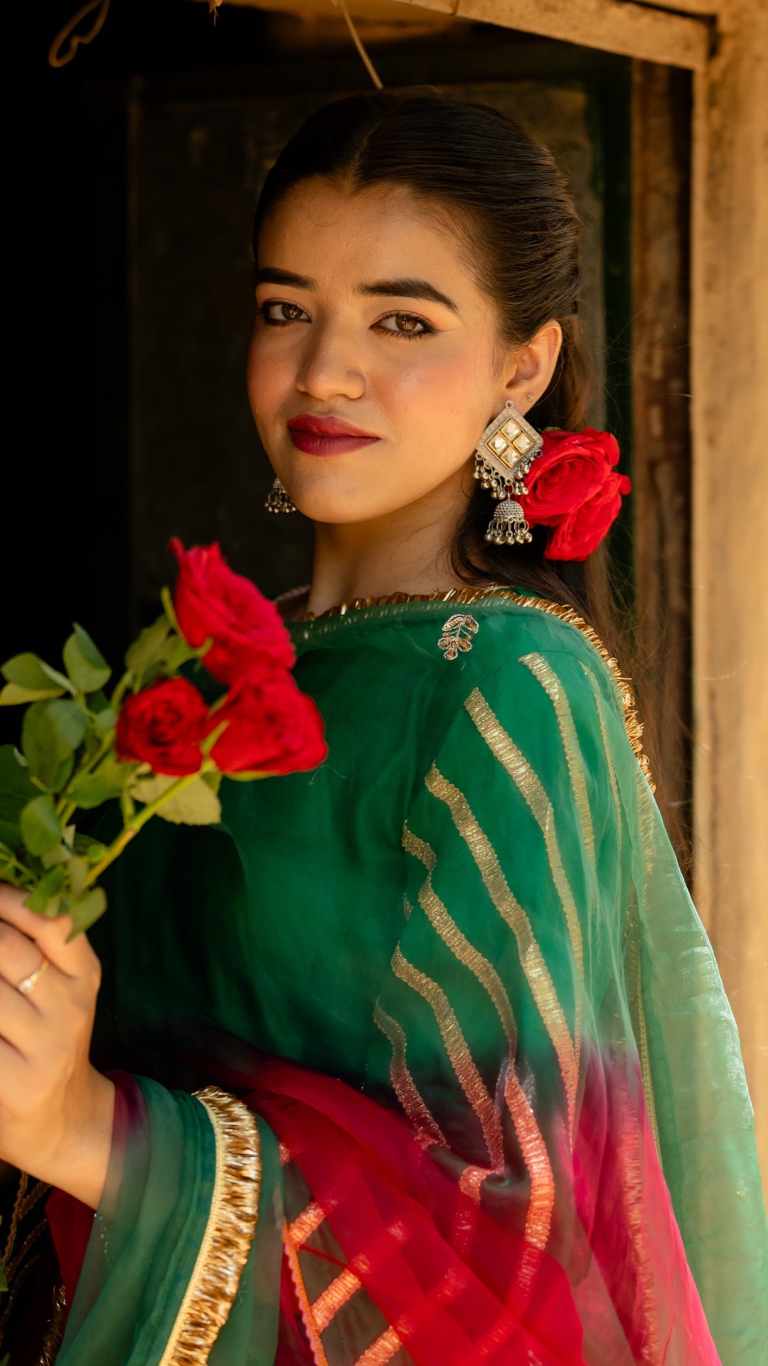 Mohini Dark Green & Pink Suit Set