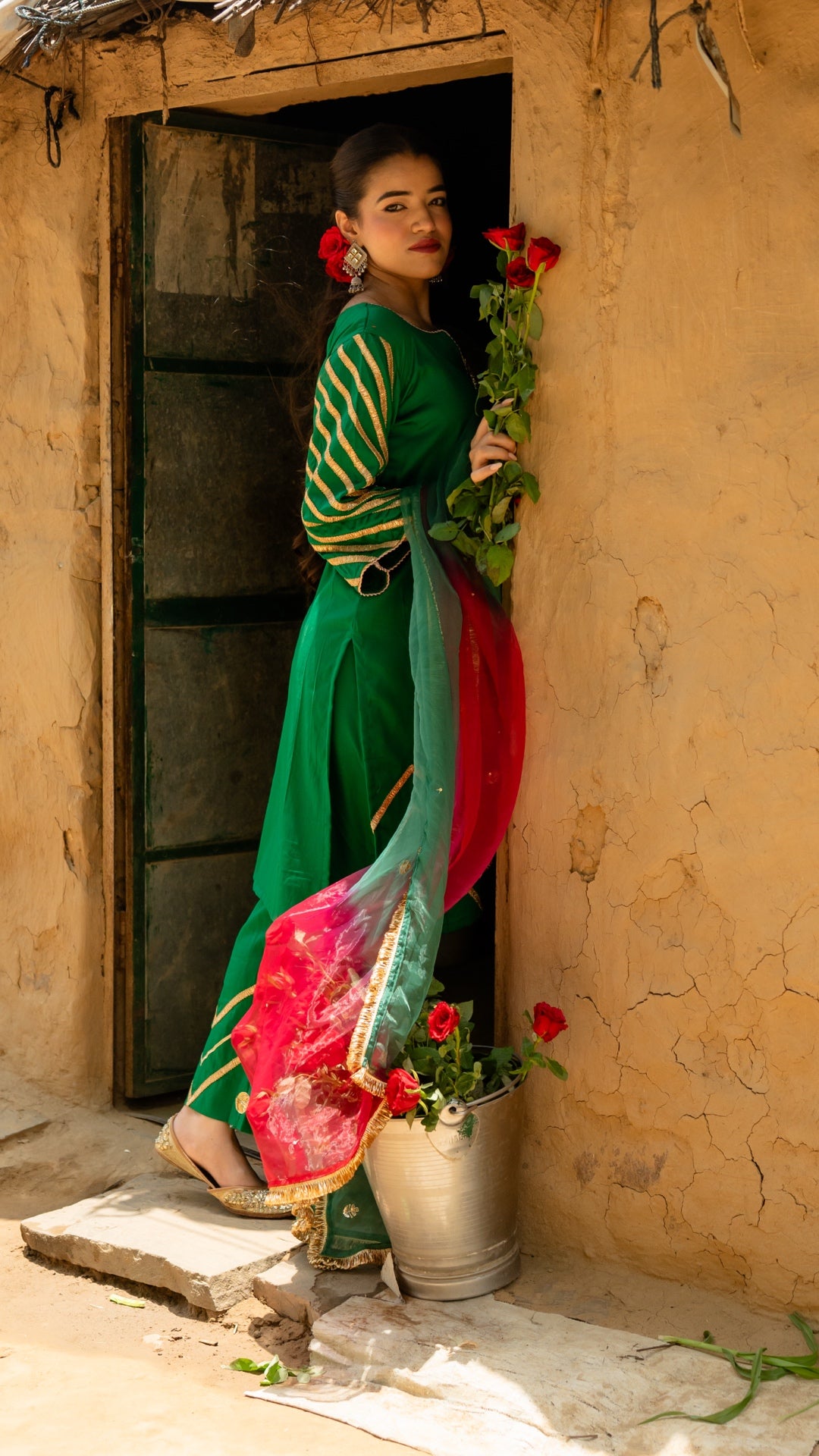 Mohini Dark Green & Pink Suit Set
