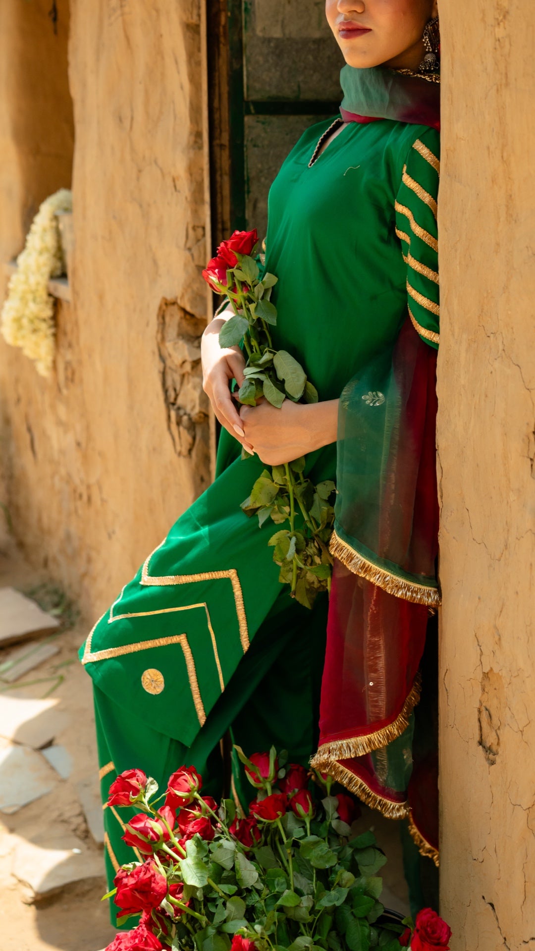 Mohini Dark Green & Pink Suit Set