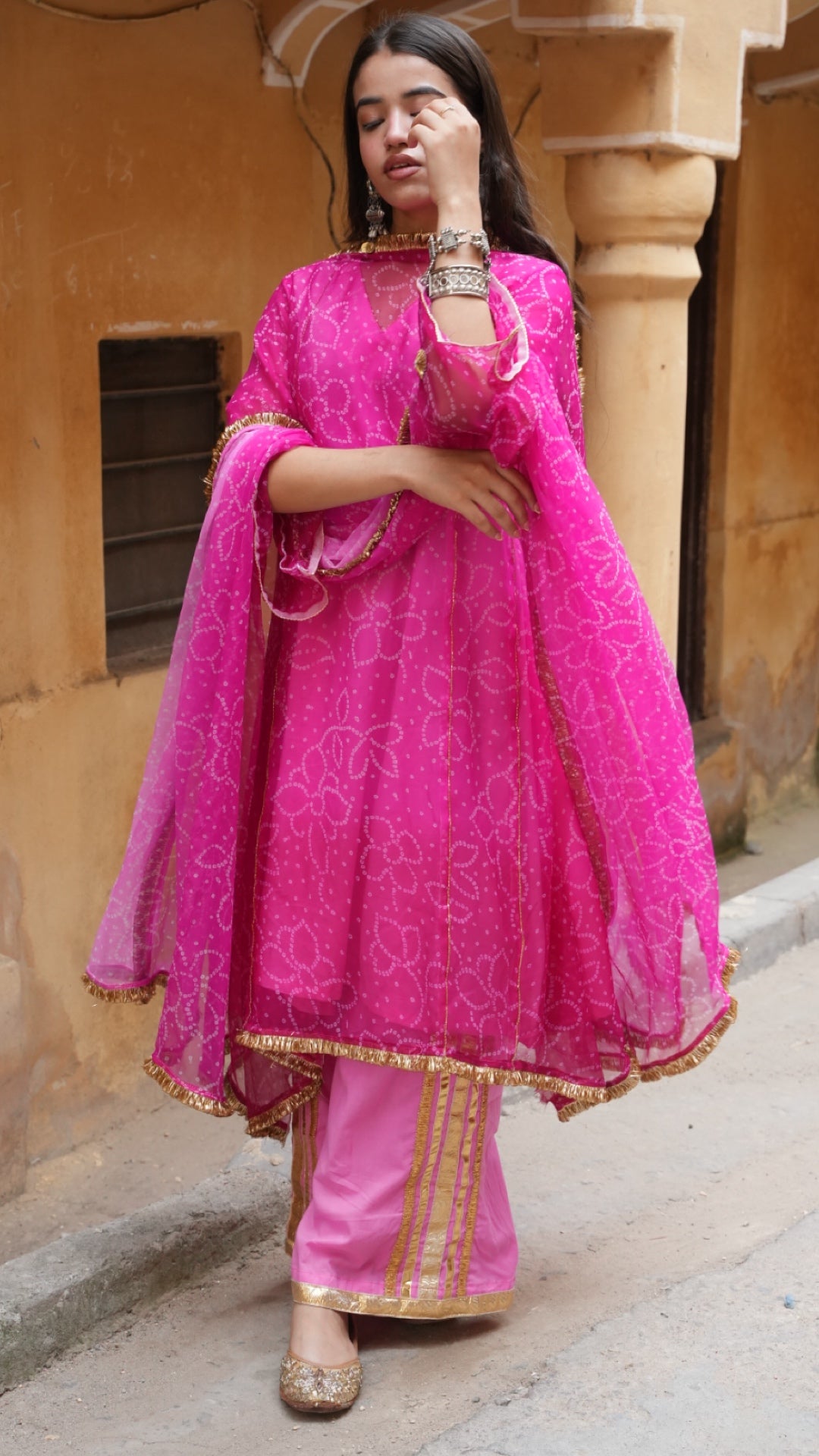 Bandhani Rose Pink Ombre Suit Set