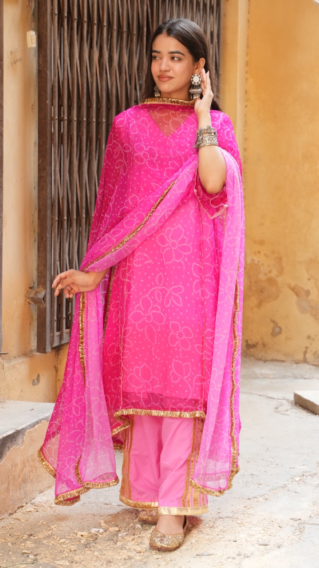 Bandhani Rose Pink Ombre Suit Set
