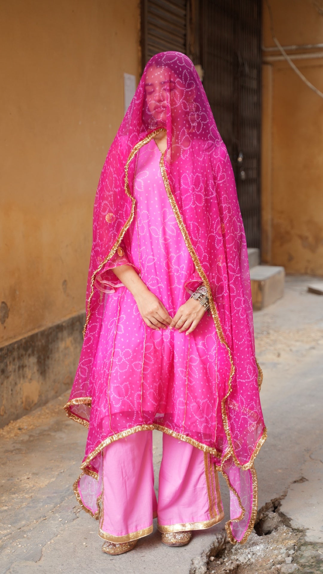 Bandhani Rose Pink Ombre Suit Set