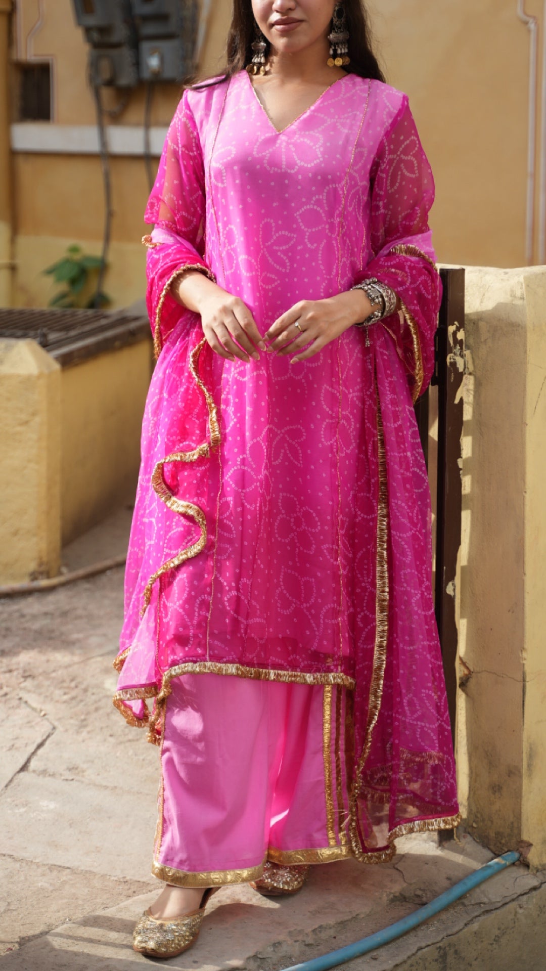 Bandhani Rose Pink Ombre Suit Set