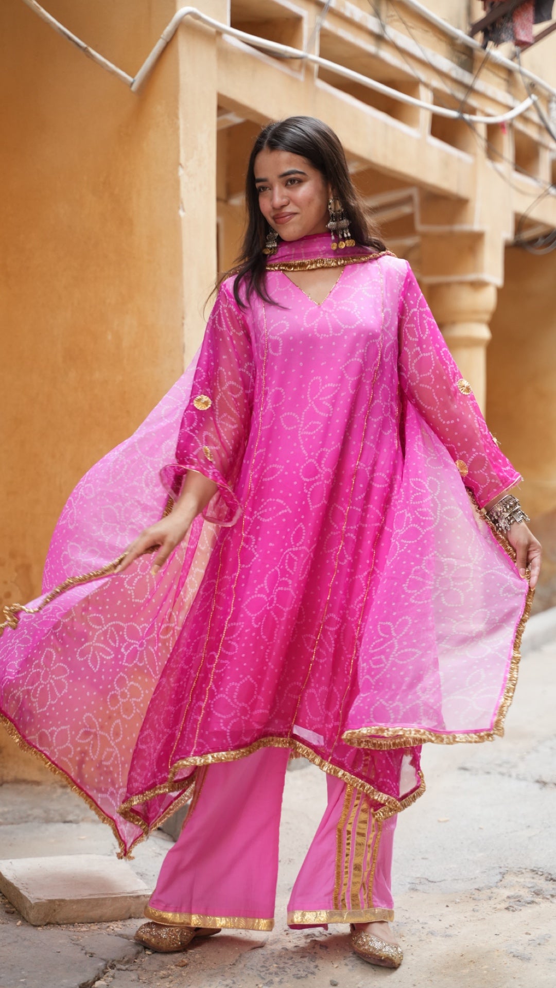 Bandhani Rose Pink Ombre Suit Set
