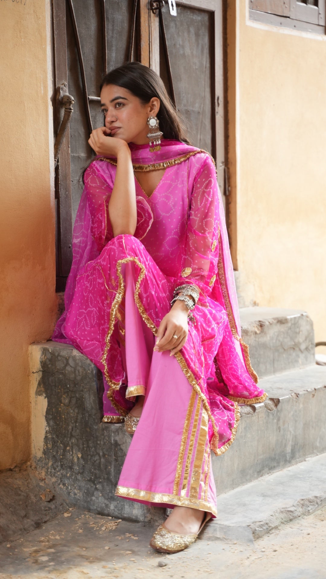 Bandhani Rose Pink Ombre Suit Set