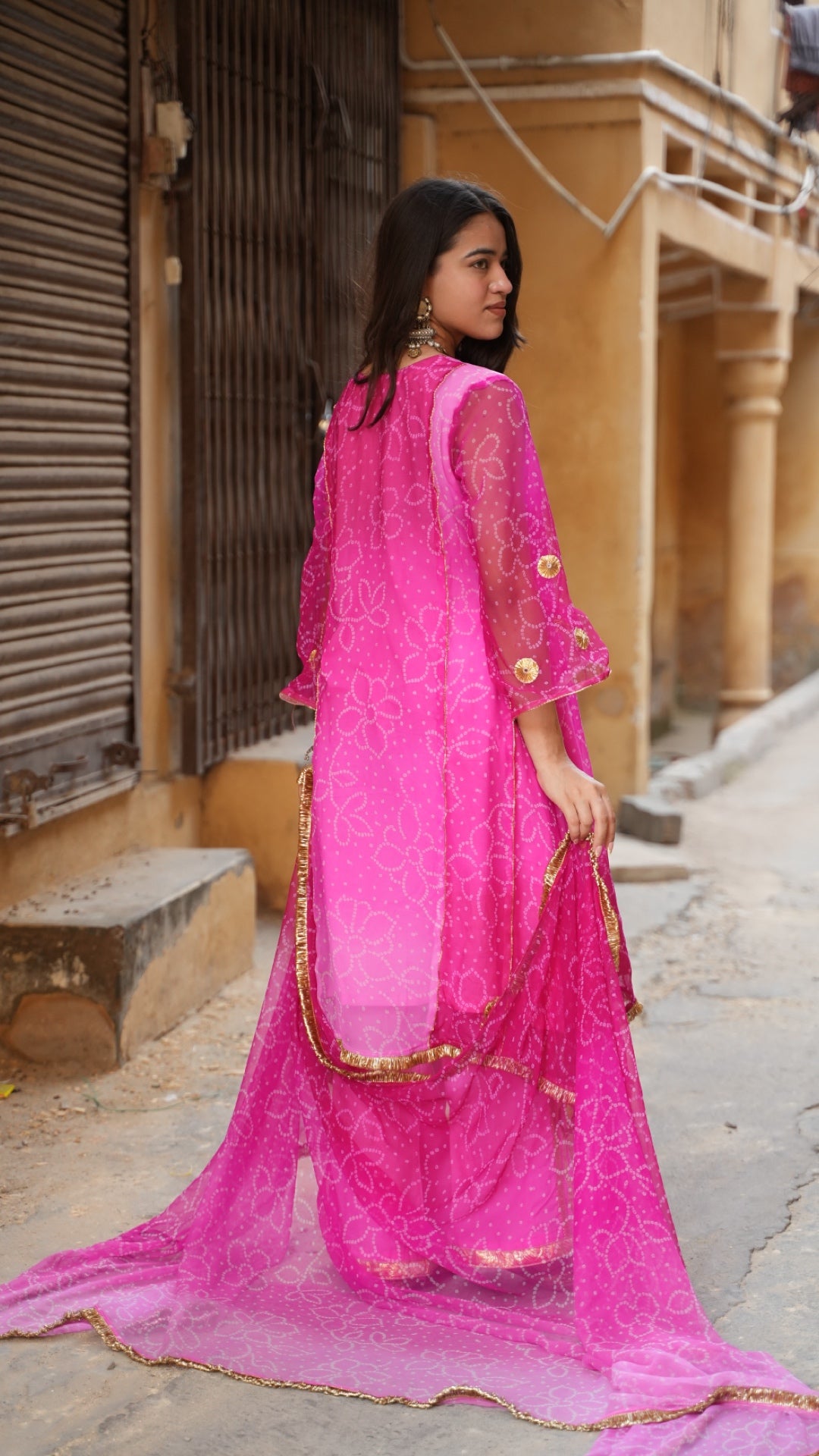Bandhani Rose Pink Ombre Suit Set