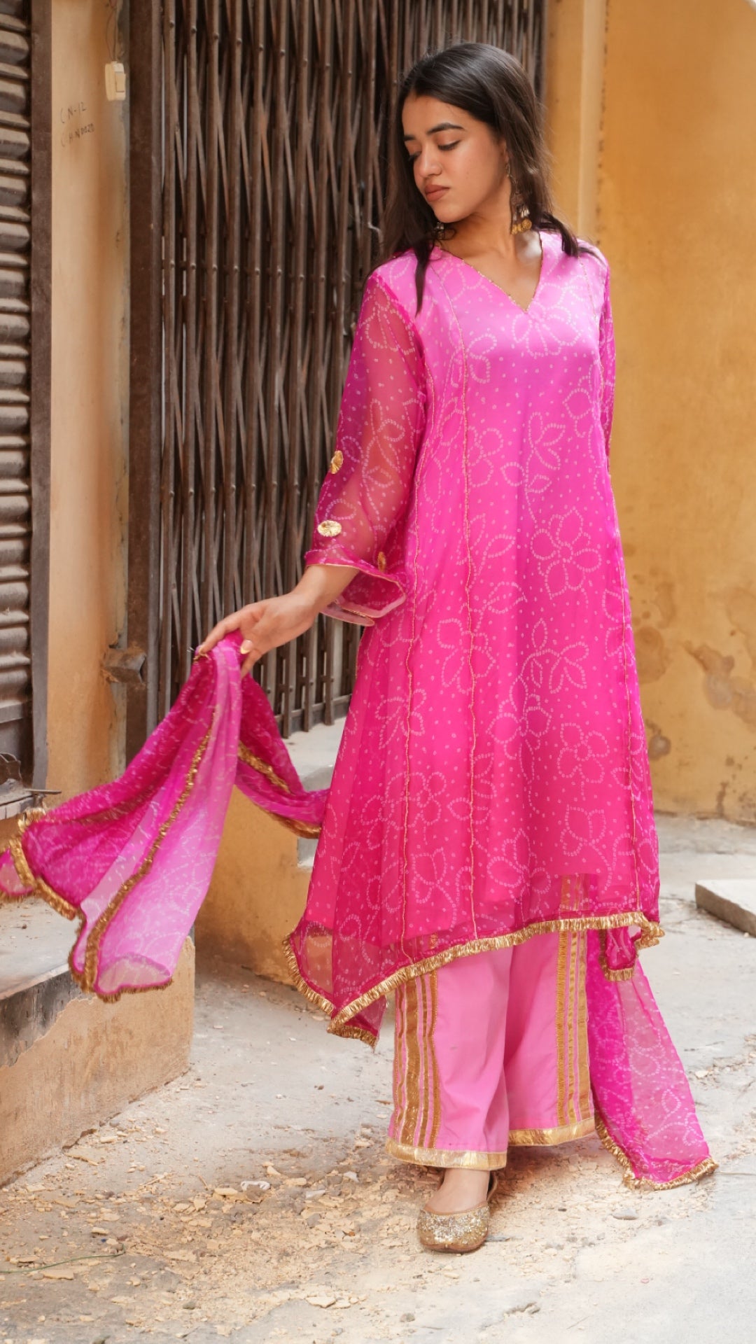 Bandhani Rose Pink Ombre Suit Set