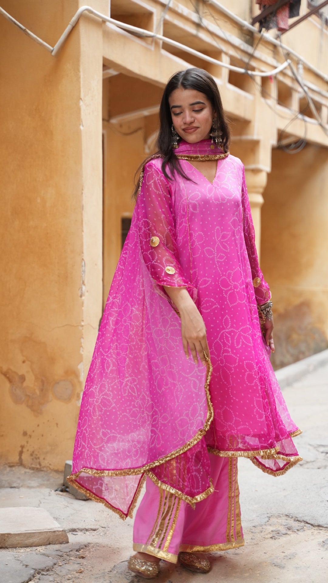 Bandhani Rose Pink Ombre Suit Set