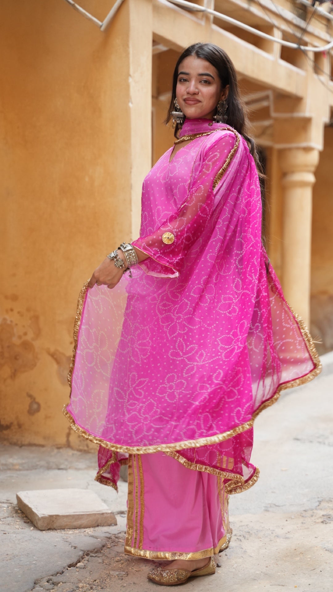 Bandhani Rose Pink Ombre Suit Set