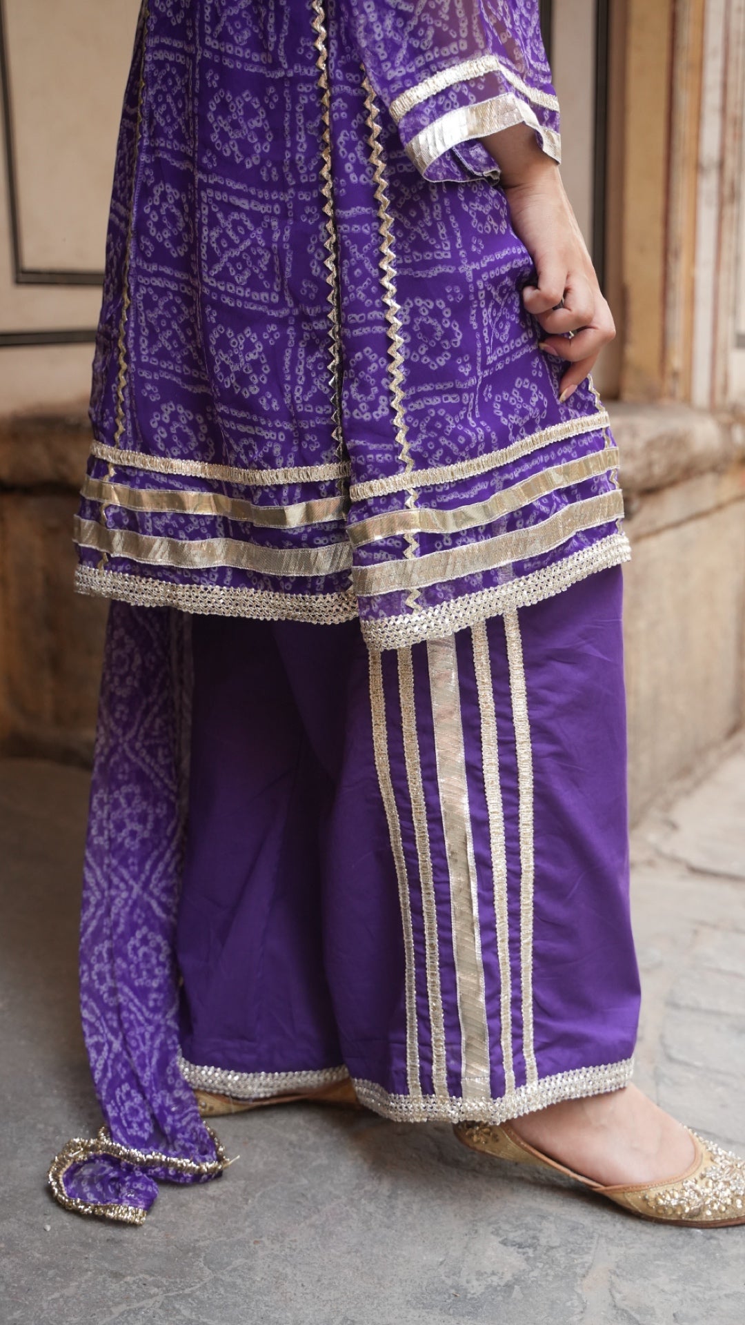 Chakor Purple Bandhani Suit Set