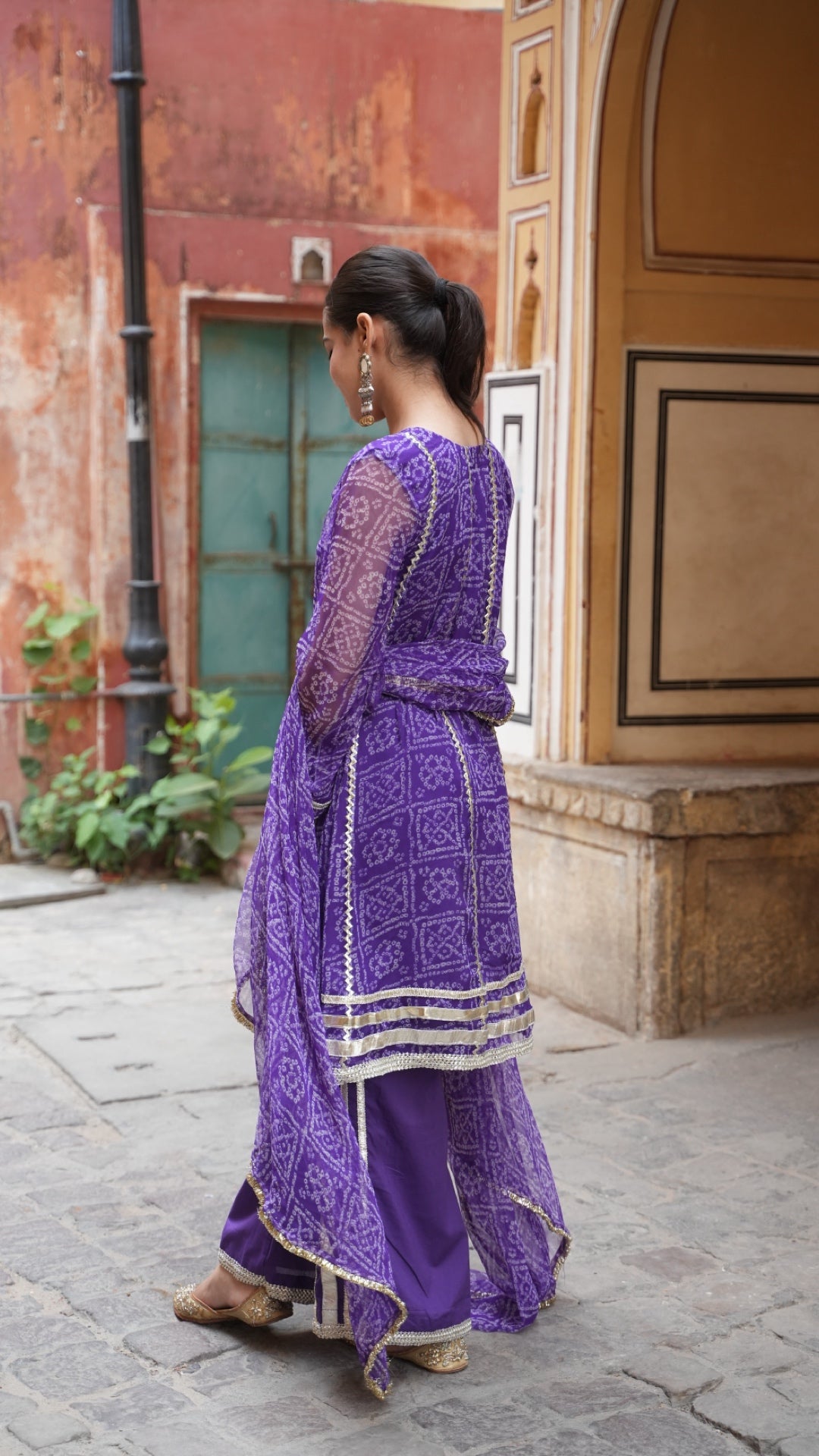 Chakor Purple Bandhani Suit Set