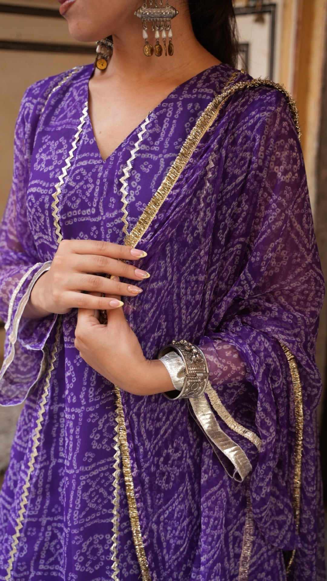 Chakor Purple Bandhani Suit Set