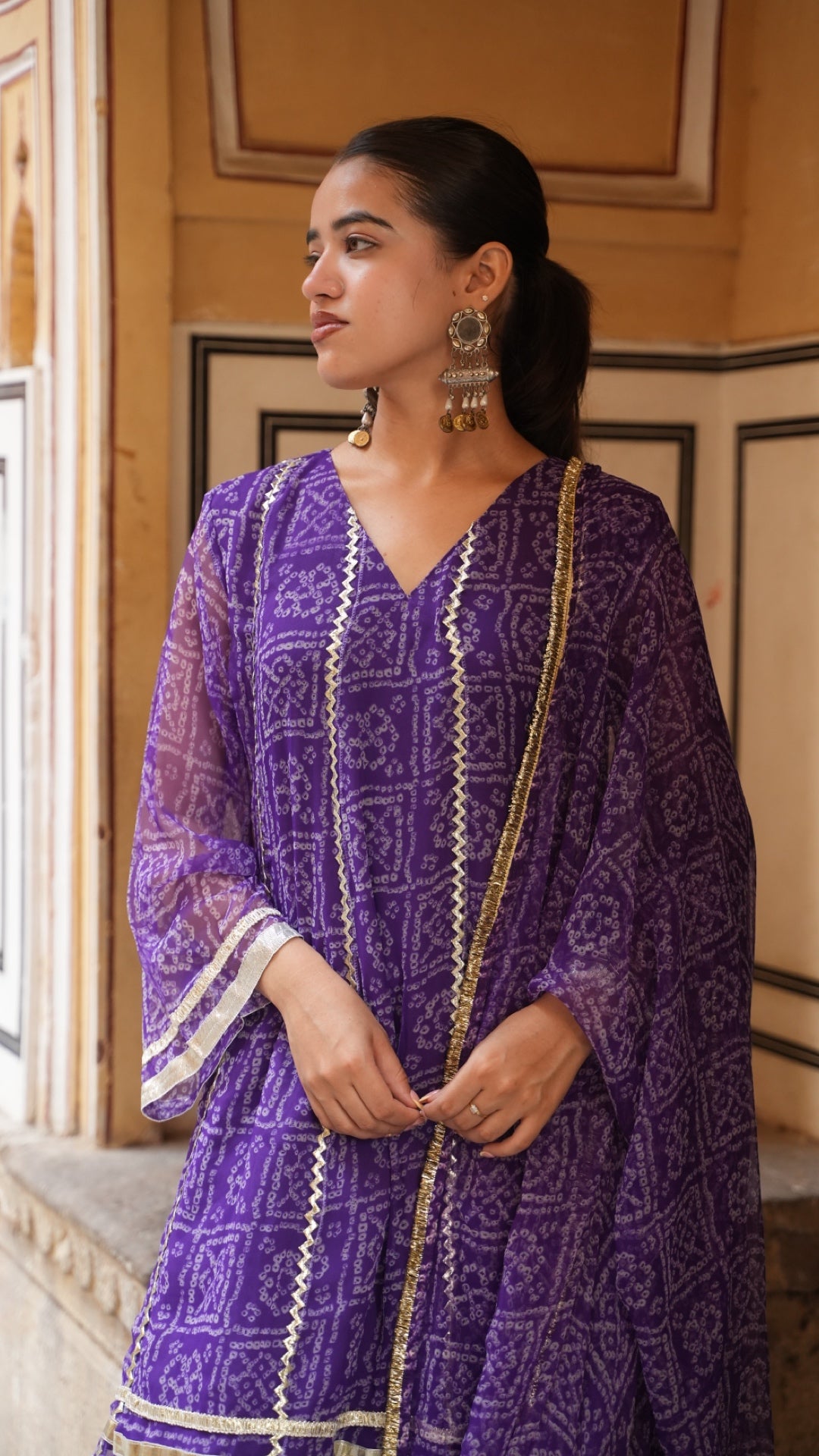Chakor Purple Bandhani Suit Set