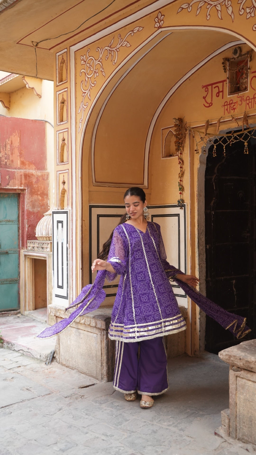Chakor Purple Bandhani Suit Set