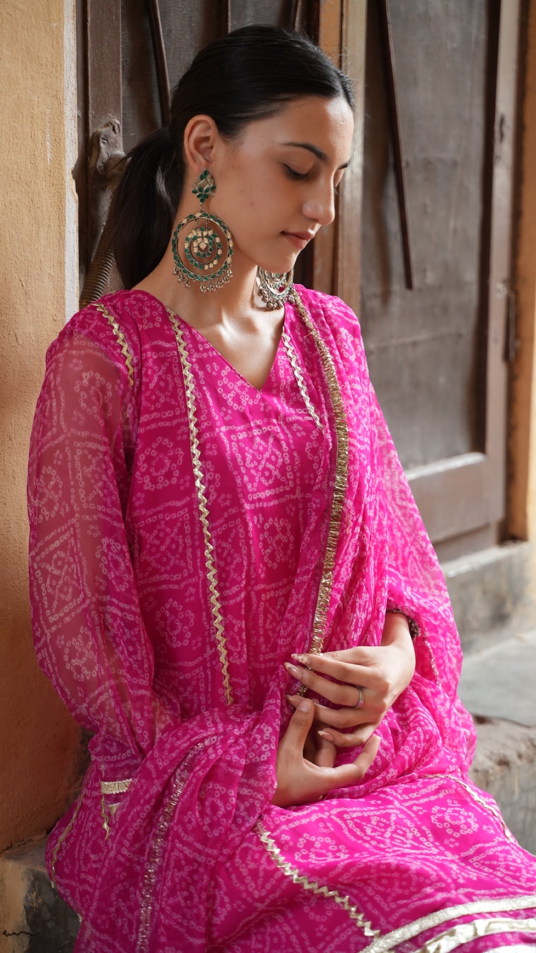 Chakor Rani Bandhani Suit Set