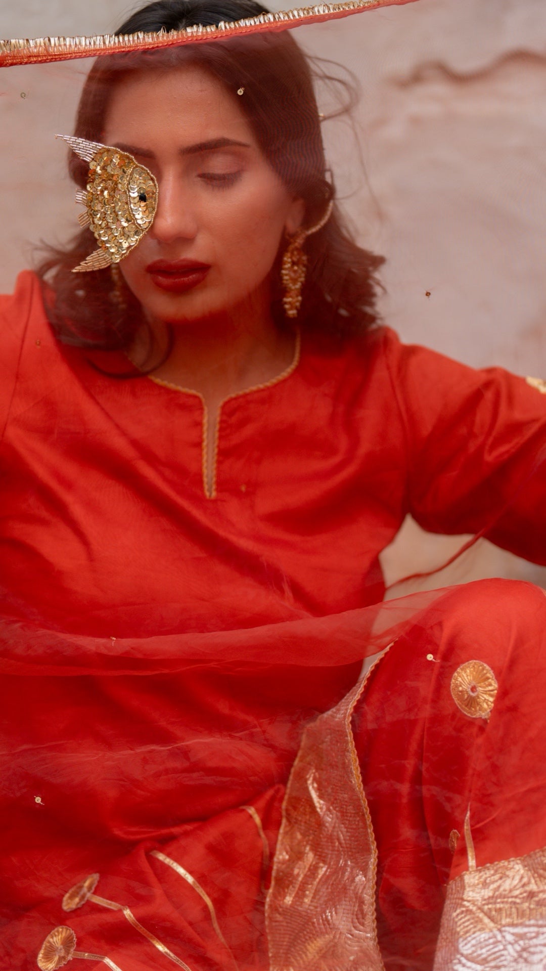 Sunehri Machli Rust Orange Suit Set