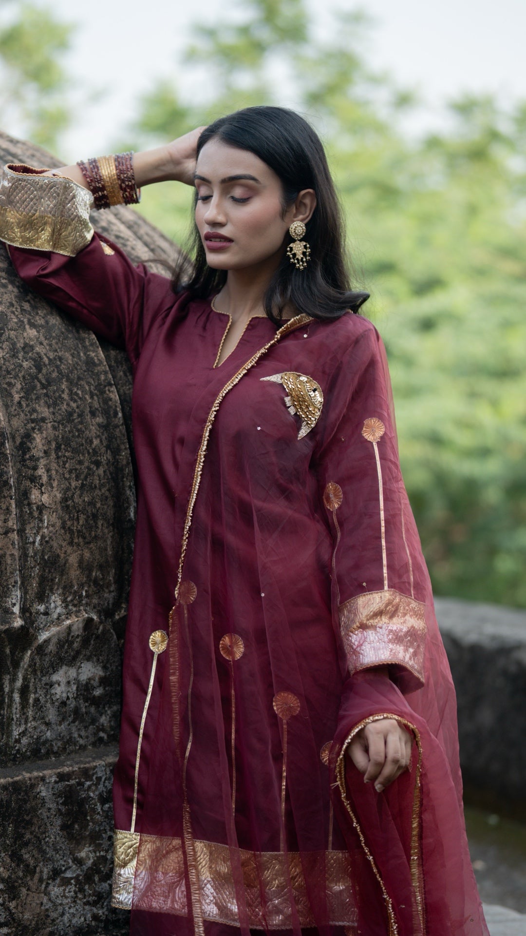 Sunehri Machli Burgundy Suit Set
