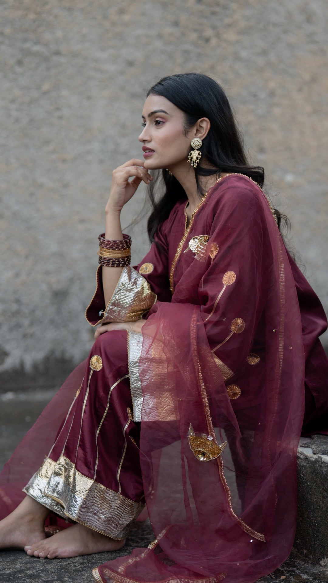 Sunehri Machli Burgundy Suit Set