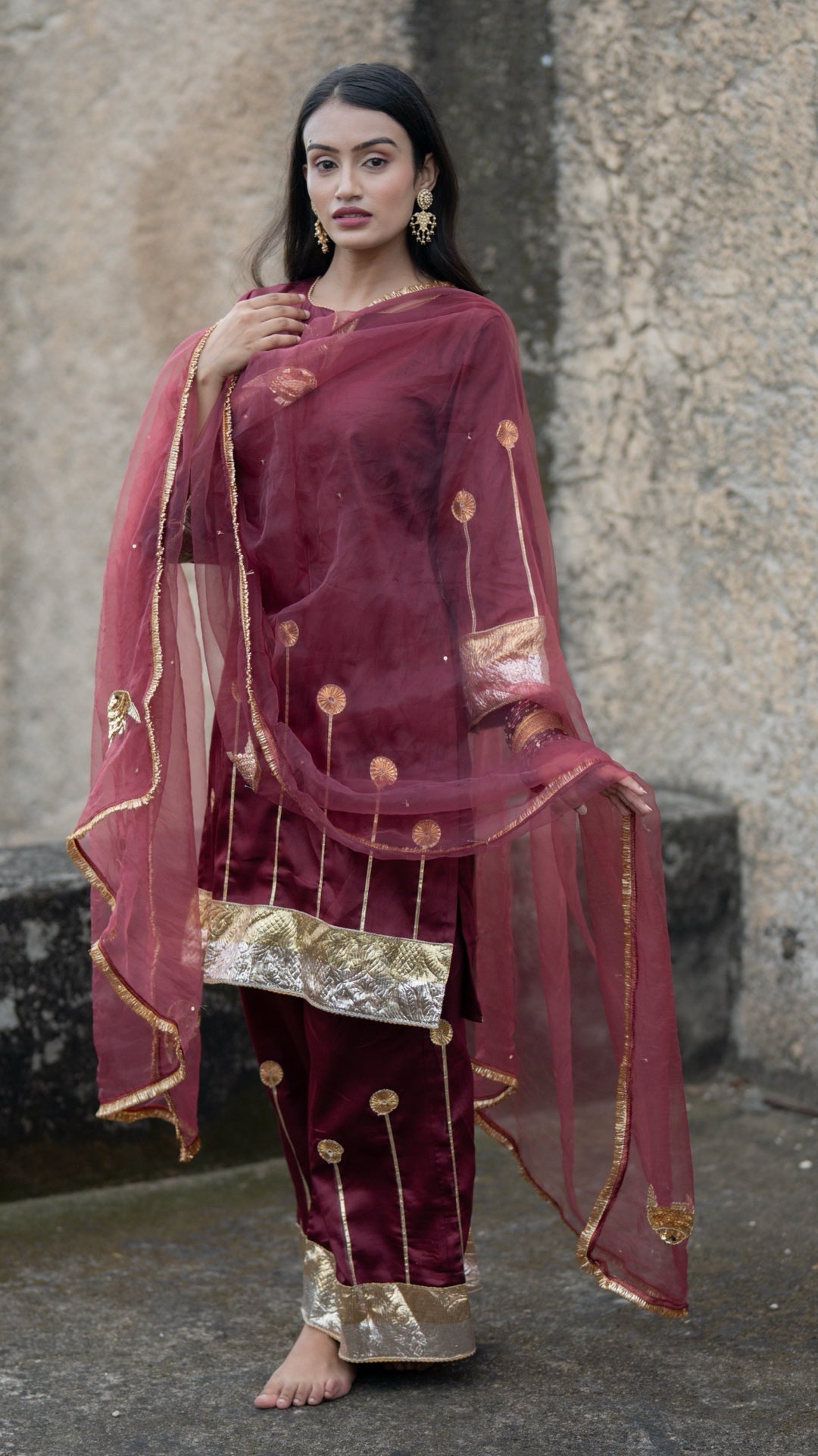 Sunehri Machli Burgundy Suit Set